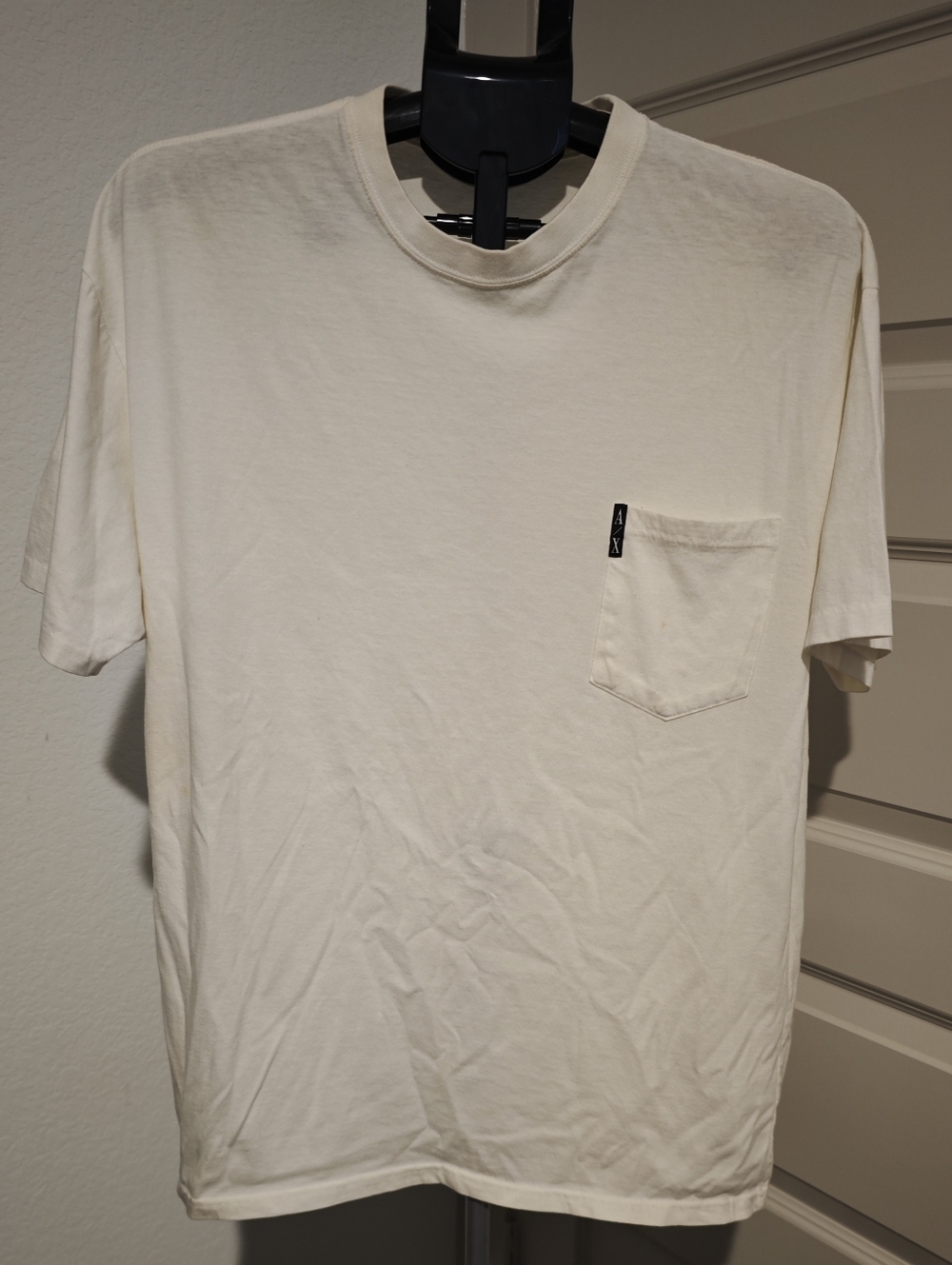 Armani Exchange Men's Crew Neck Short Sleeve Pocket T-Shirt Cream Color Size M